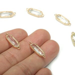 Oval Crystal Connector With Gold Trim
