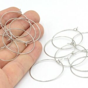 Rhodium Silver Hoops 30mm