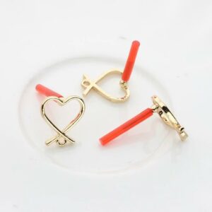 Gold Crossed Heart Stud Connector with 925 Pin